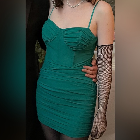 Dresses & Skirts - Rushed green mini dress from Simons, size S. Worn once, excellent condition.